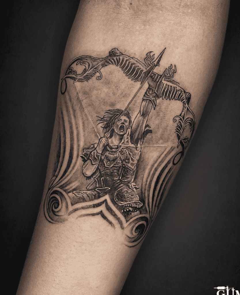 Arjuna bow Hindu Mythology Tattoo