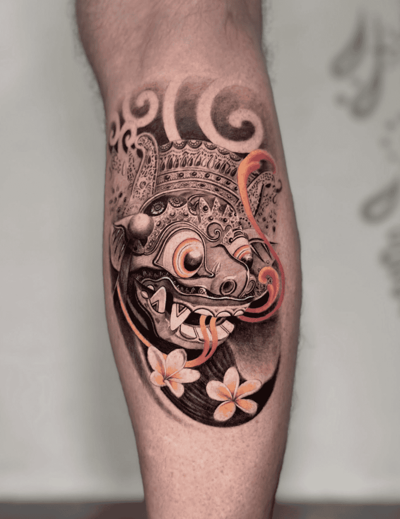 Barong Flowers Bali Hindu Mythology Tattoo