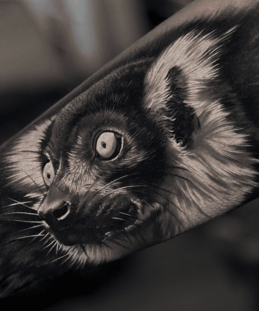 Black and White Lemur Primate Tattoo