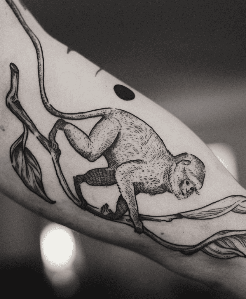 Capuchin Branch Monkey Tattoo