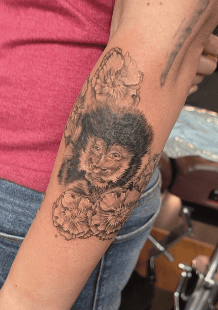 Capuchin Flower Monkey Tattoo