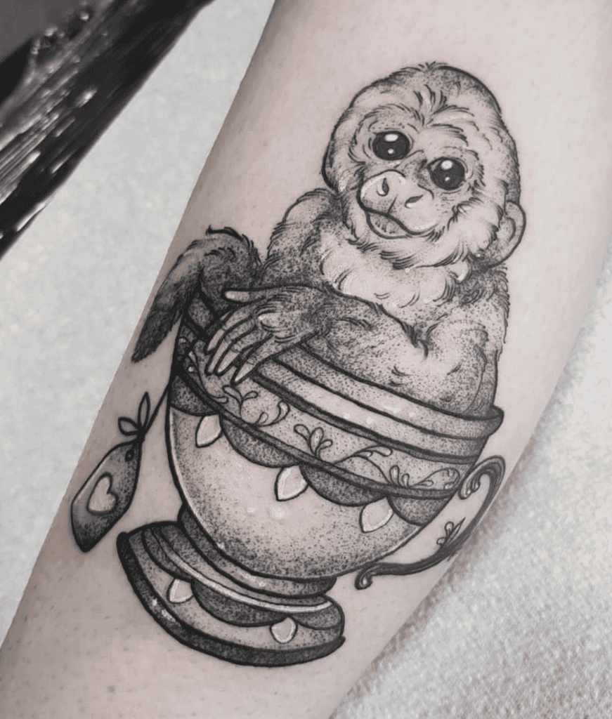 Capuchin Tea Cup Monkey Tattoo