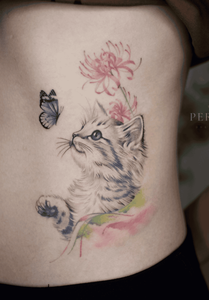 Cat Butterfly Lunar Zodiac Tattoo