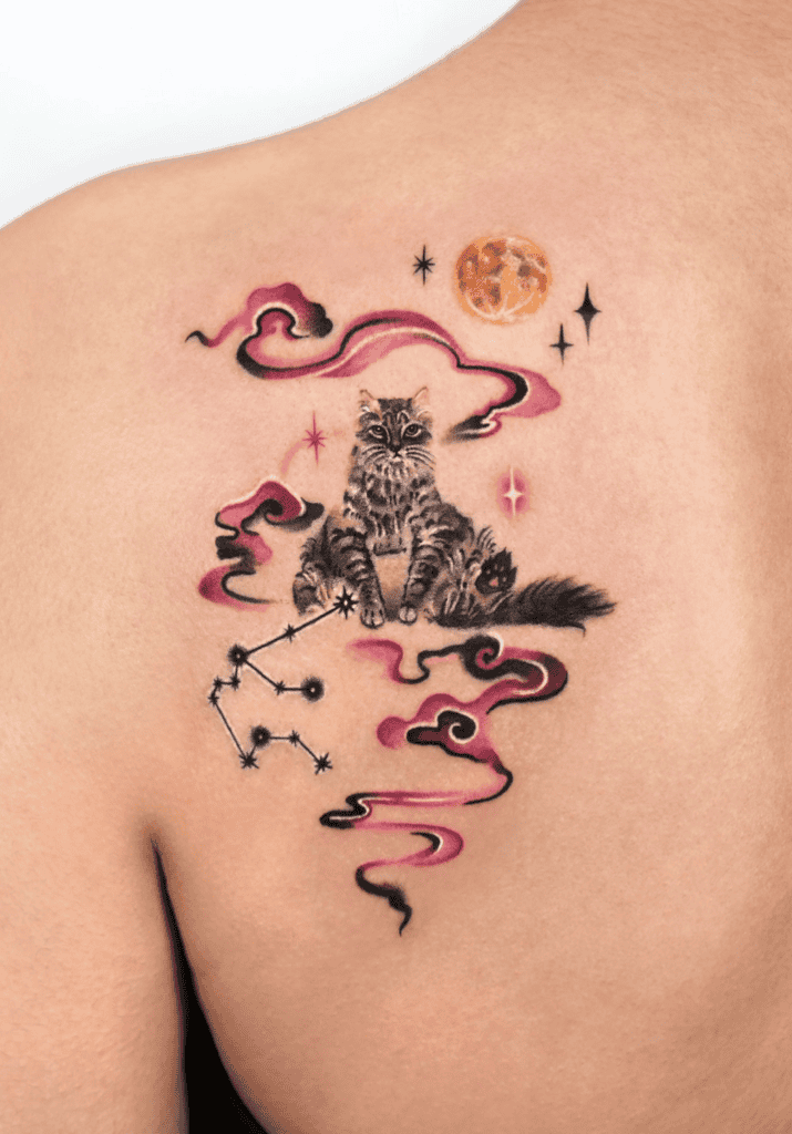 Cat Cloud Lunar Zodiac Tattoo