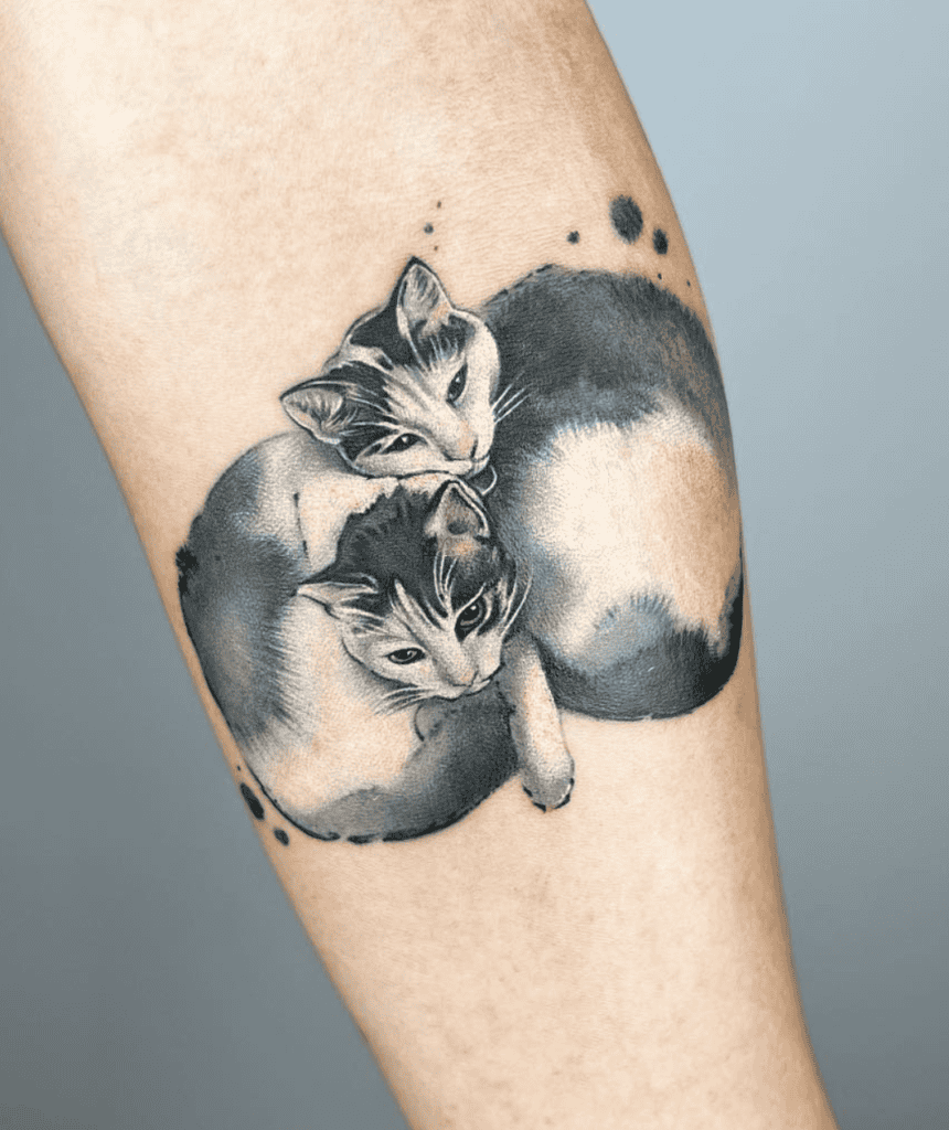 Cat Couple Lunar Zodiac Tattoo