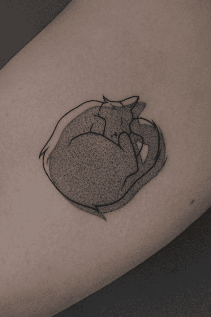 Cat Sleepy Lunar Zodiac Tattoo