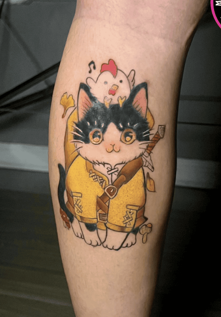 Cat and Chicken Lunar Zodiac Tattoo