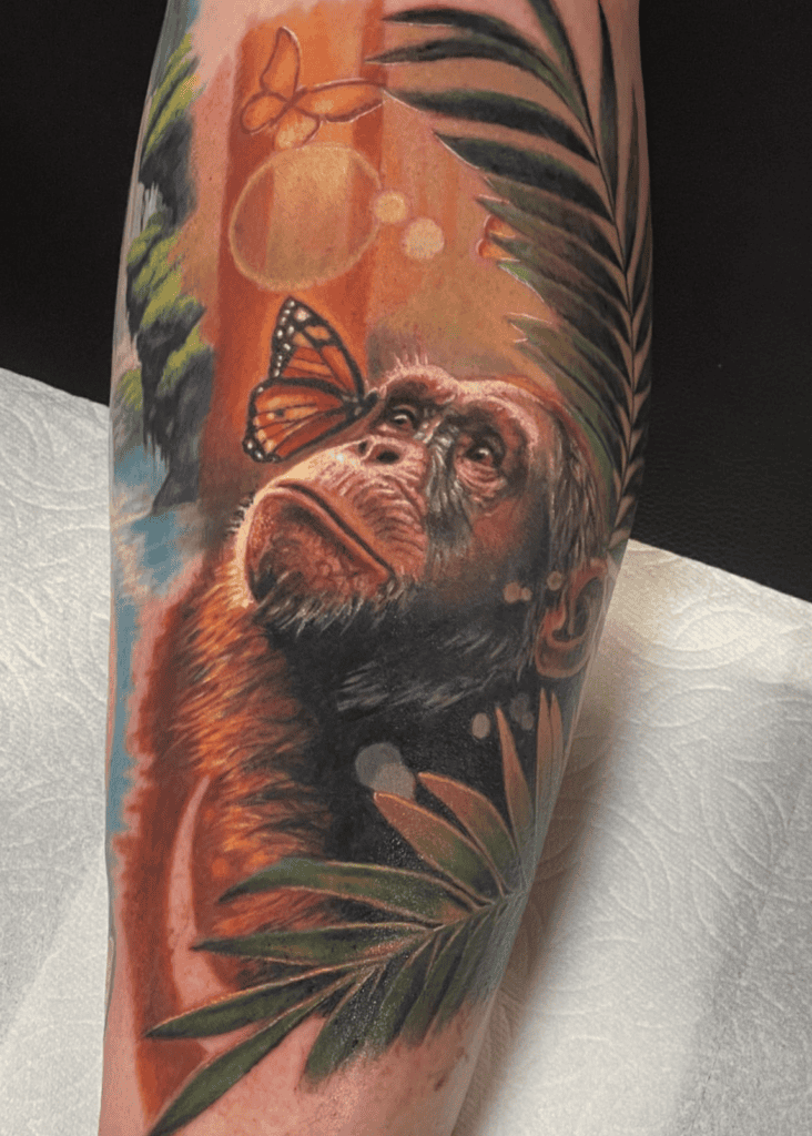 Chimpanzee Butterfly Ape Tattoo