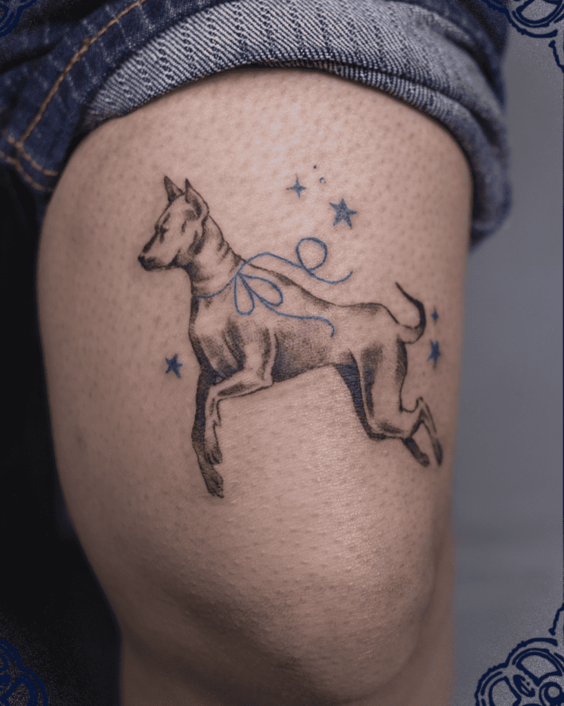 Dog Blue Lunar Zodiac Tattoo