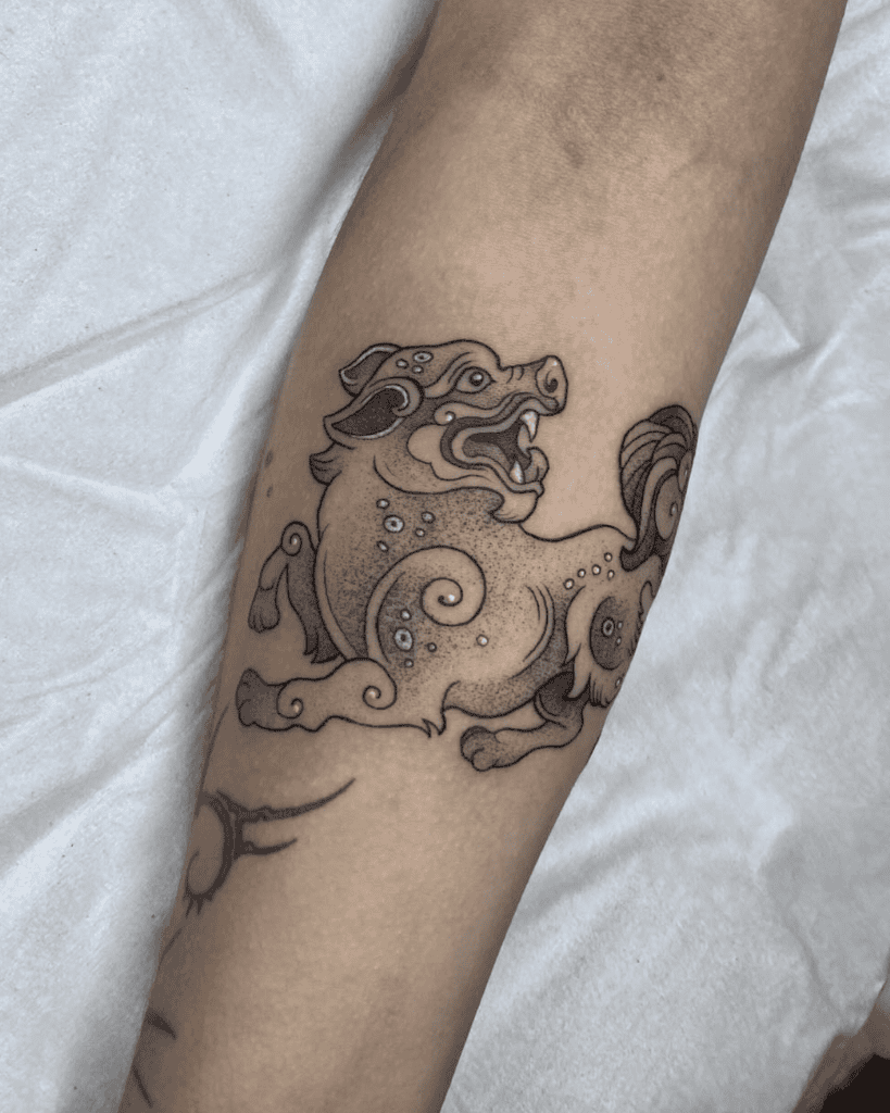Dog Statue Lunar Zodiac Tattoo