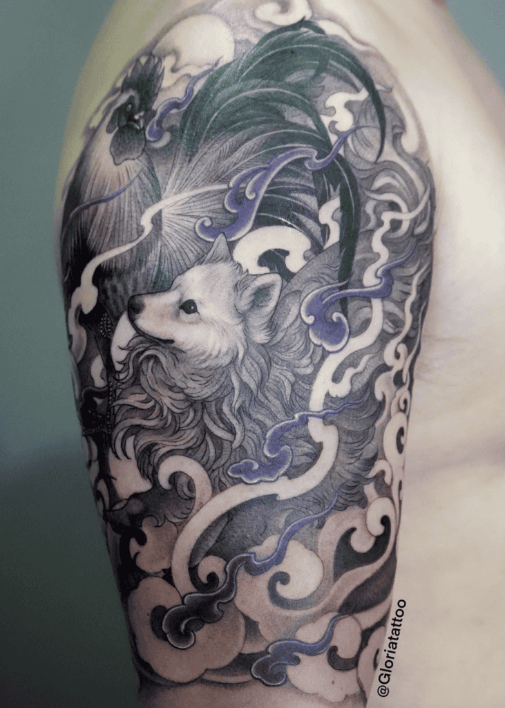 Dog and Rooster Lunar Zodiac Tattoo
