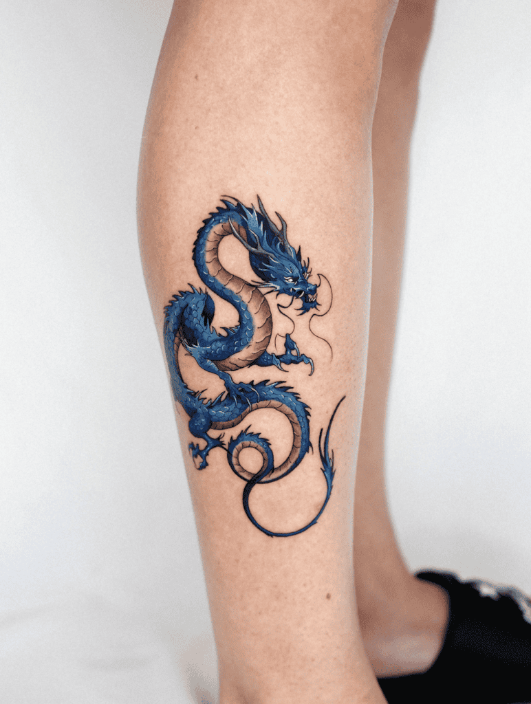 Dragon Blue Lunar Zodiac Tattoo
