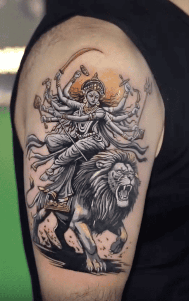 Durga Lion Hindu Mythology Tattoo