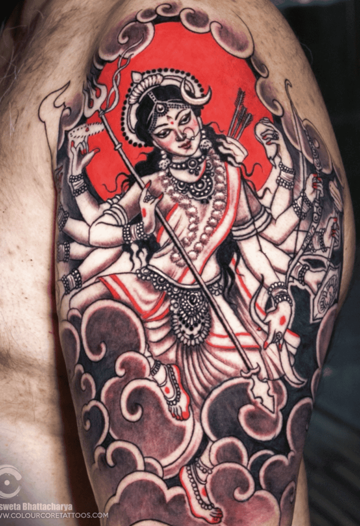 Durga Red Hindu Mythology Tattoo