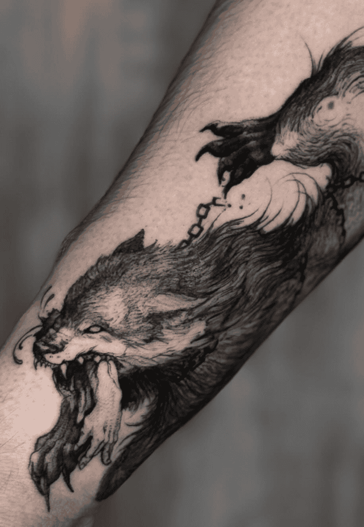 Fenrir Hand Norse Mythology Tattoo