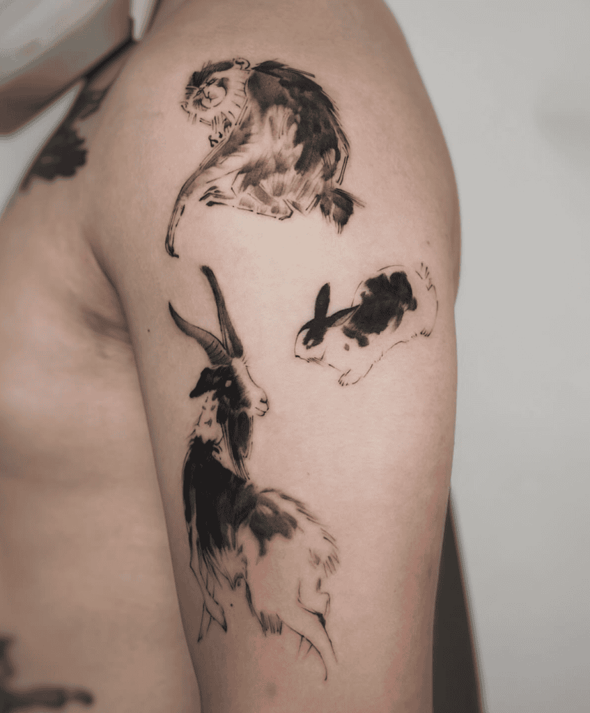 Goat Family Lunar Zodiac Tattoo