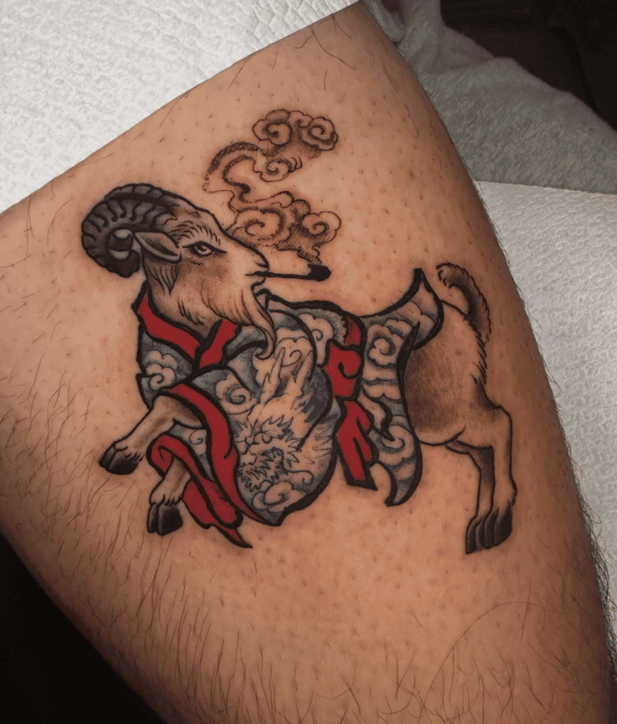 Goat Pipe Lunar Zodiac Tattoo