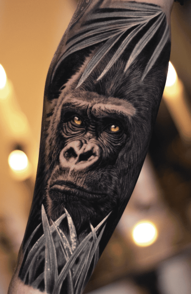 Gorilla Leaves Ape Tattoo