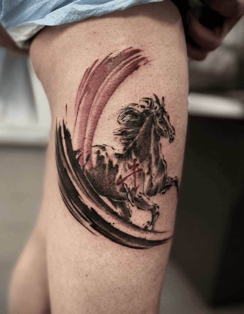 Horse Brush Stroke Lunar Zodiac Tattoo