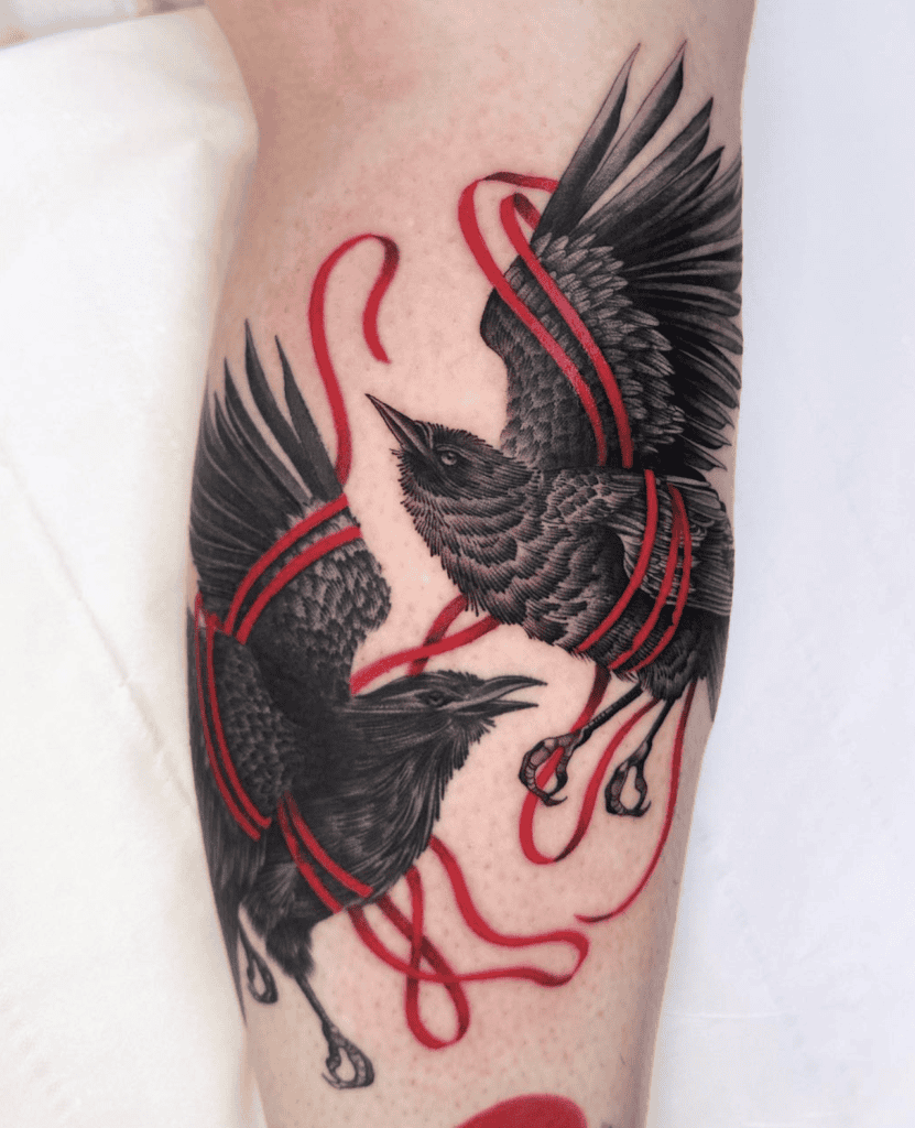 Huginn & Muninn Line Norse Mythology Tattoo