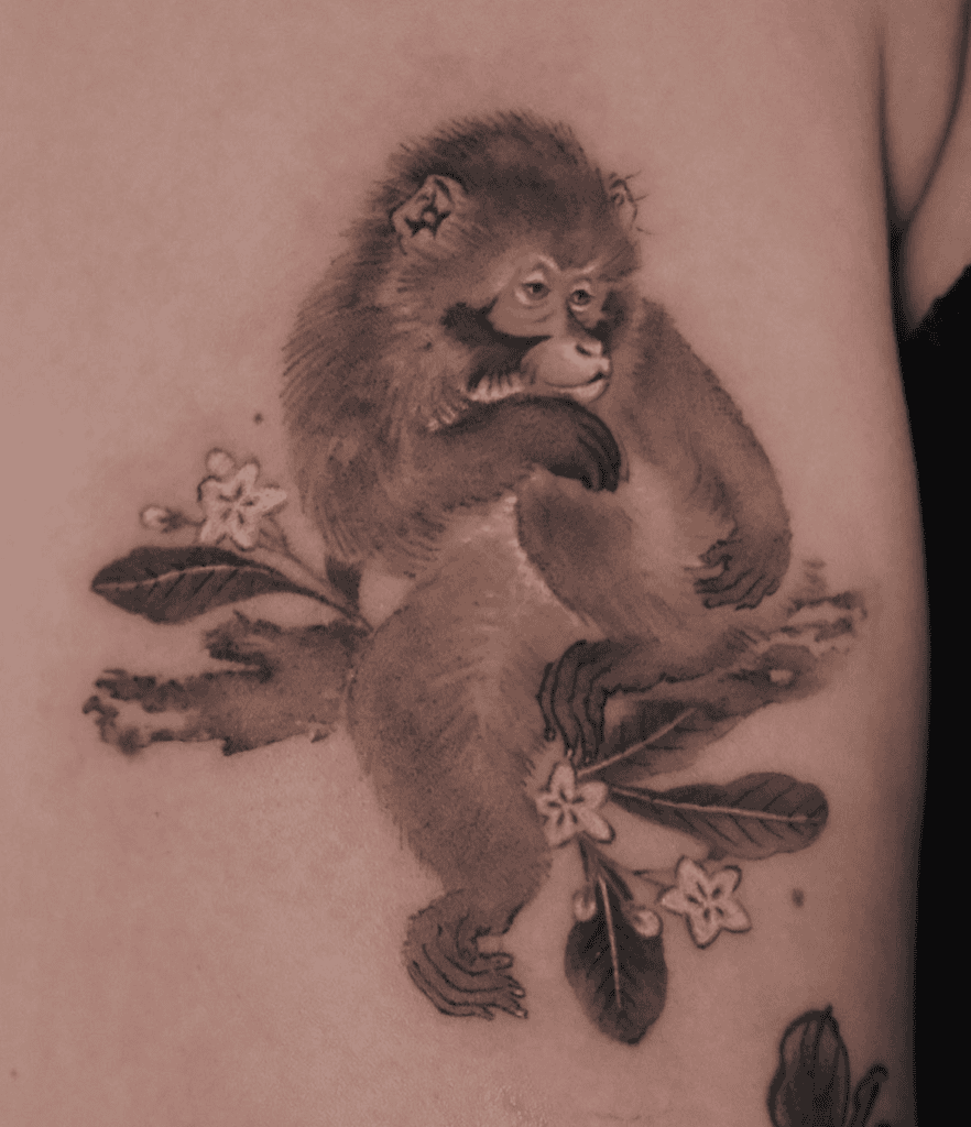 Japanese Macaque Leaves Monkey Tattoo