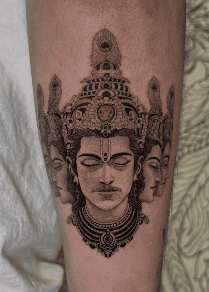 Kartikeya Head Hindu Mythology Tattoo