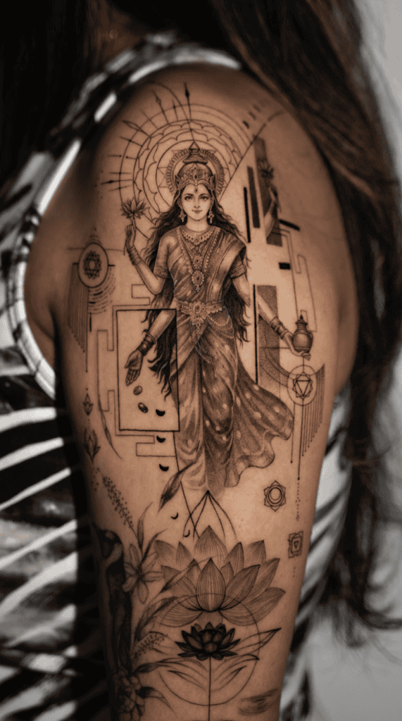 Lakshmi Geometric Hindu Mythology Tattoo