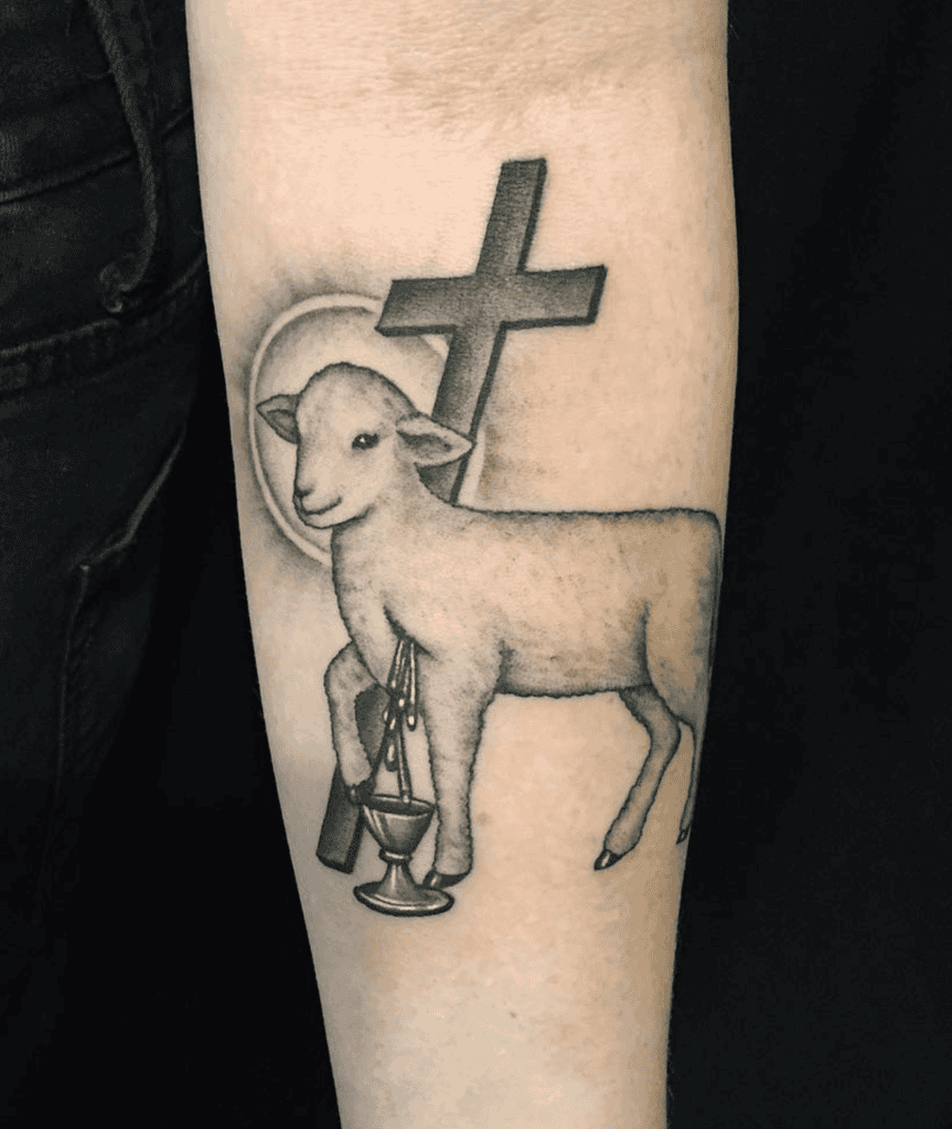 Lamb of God Cross Christian Mythology Tattoo