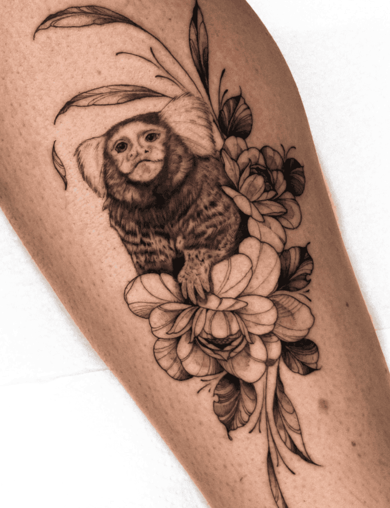 Marmoset Monkey Flower Tattoo