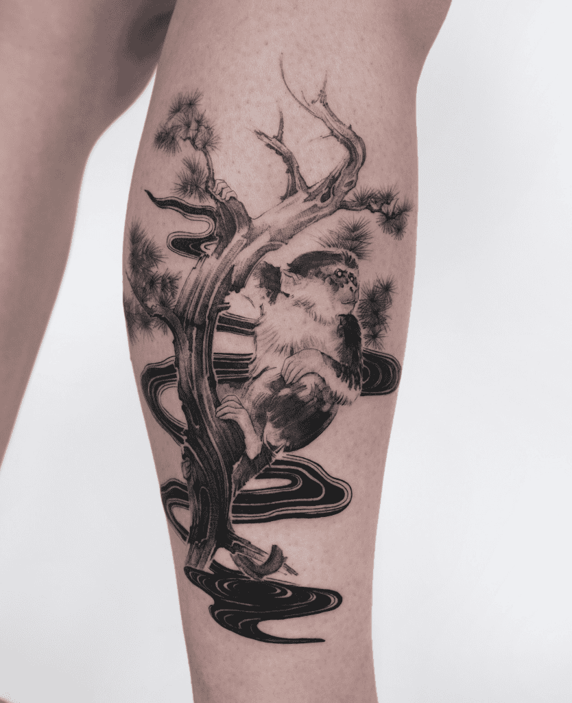 Monkey Brush Stoke Lunar Zodiac Tattoo