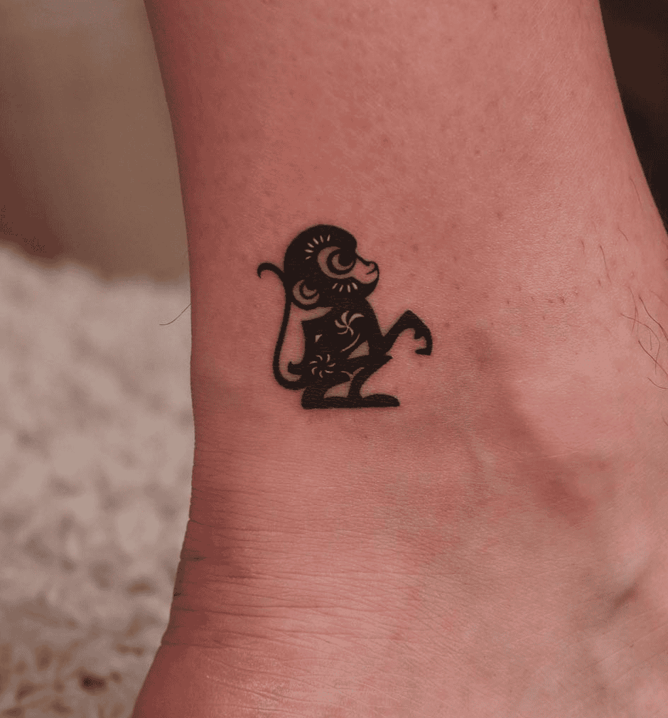 Monkey Small Lunar Zodiac Tattoo