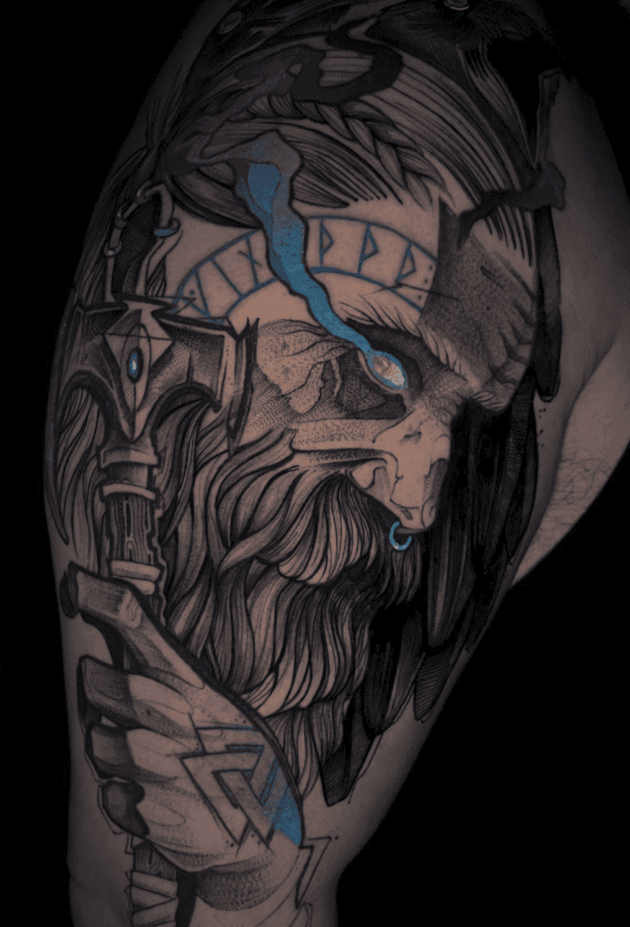 Odin Blue Norse Mythology Tattoo