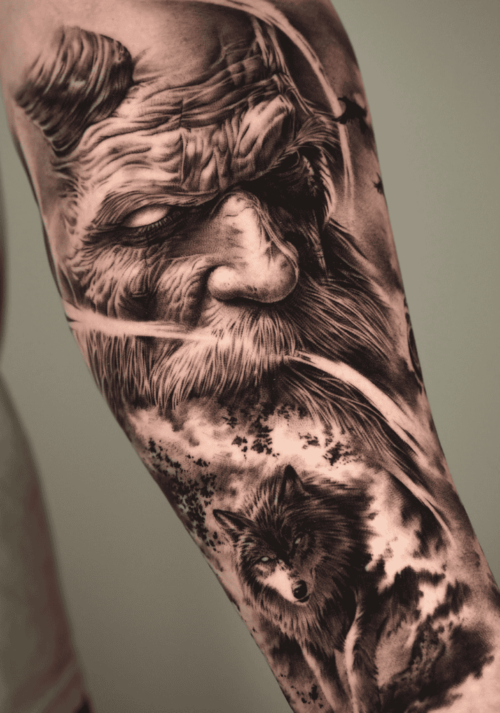 Odin Wolf Norse Mythology Tattoo