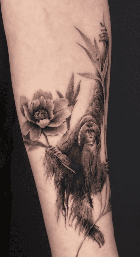Orangutan Flower Ape Tattoo