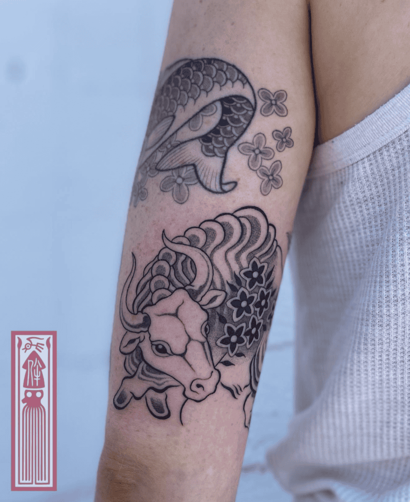 Ox Classical Lunar Zodiac Tattoo