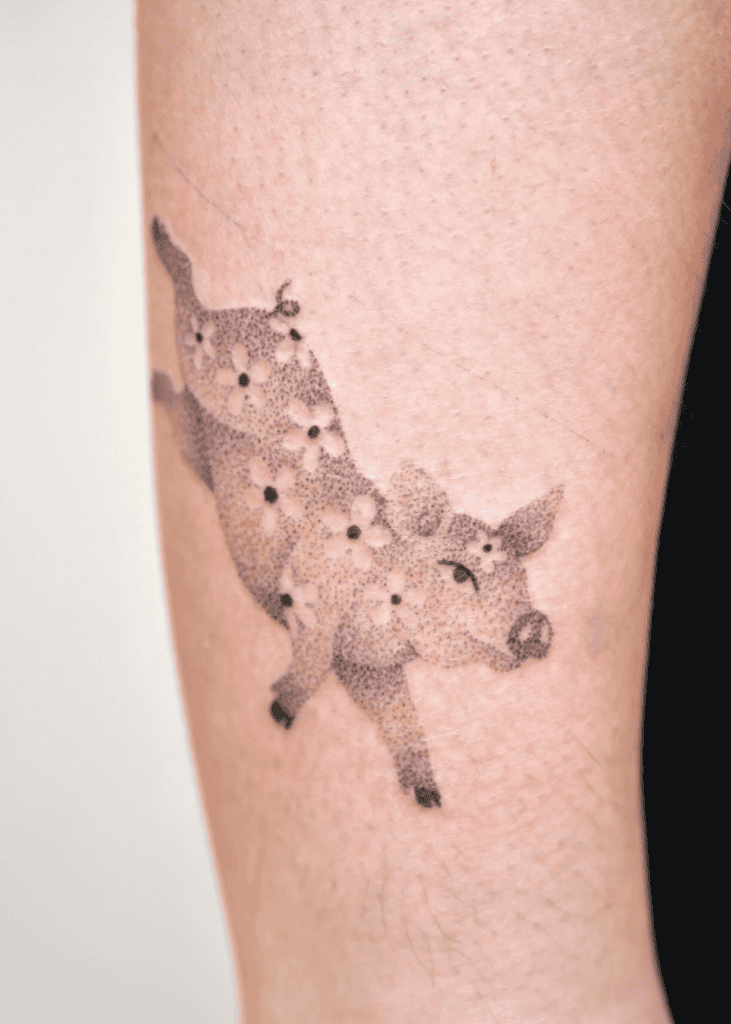 Pig Floral Lunar Zodiac Tattoo
