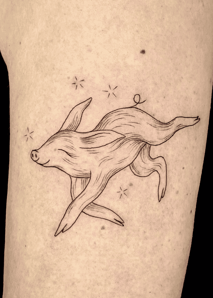 Pig Happy Lunar Zodiac Tattoo