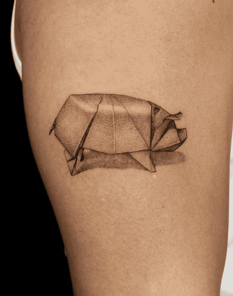 Pig Origami Lunar Zodiac Tattoo