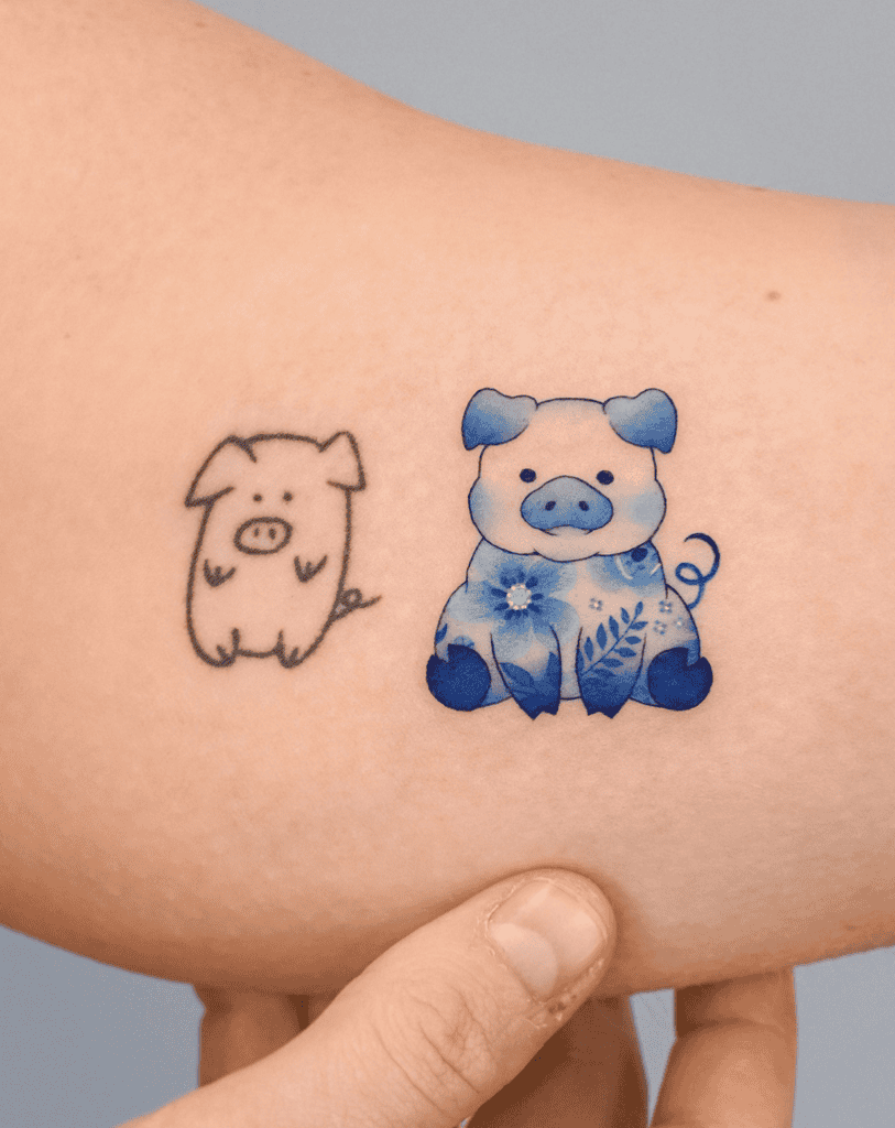 Pig Porcelain Lunar Zodiac Tattoo