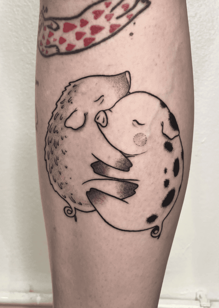 Pig Sleepy Lunar Zodiac Tattoo