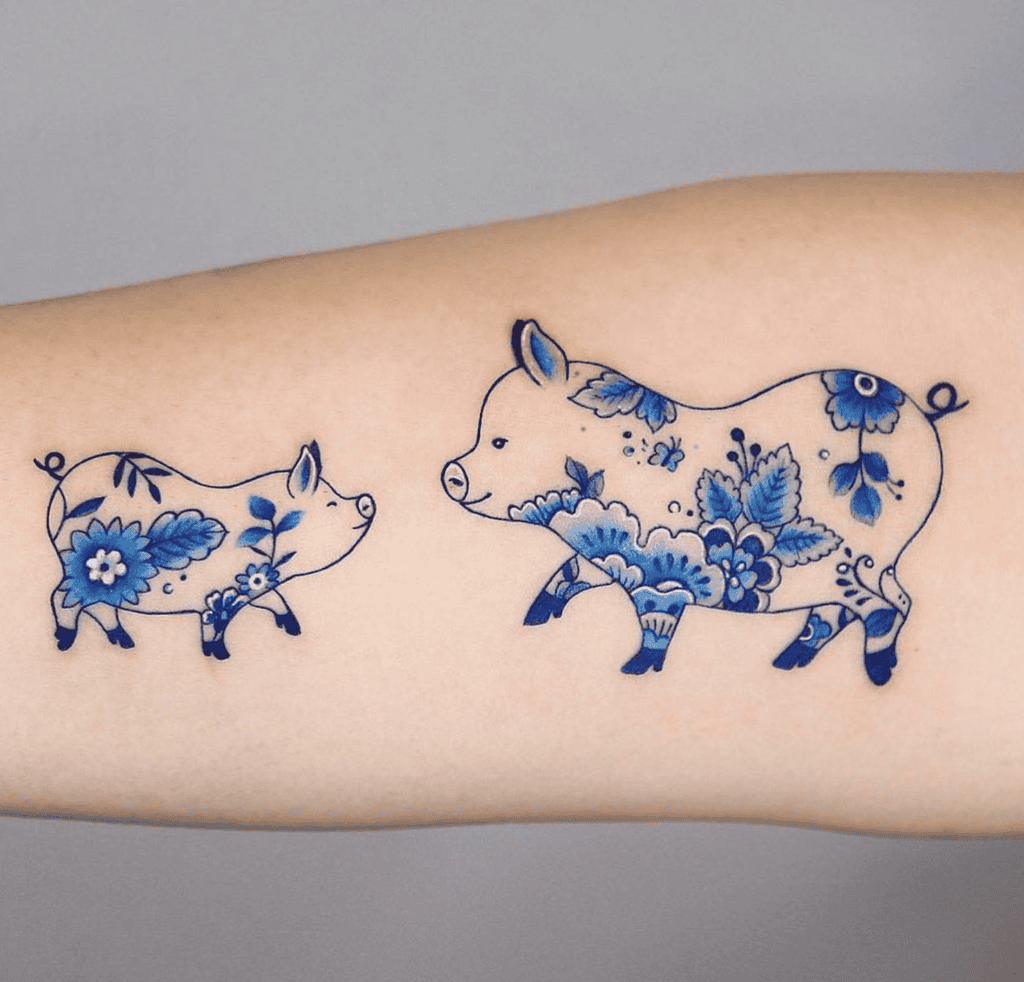 Pig and Son Lunar Zodiac Tattoo