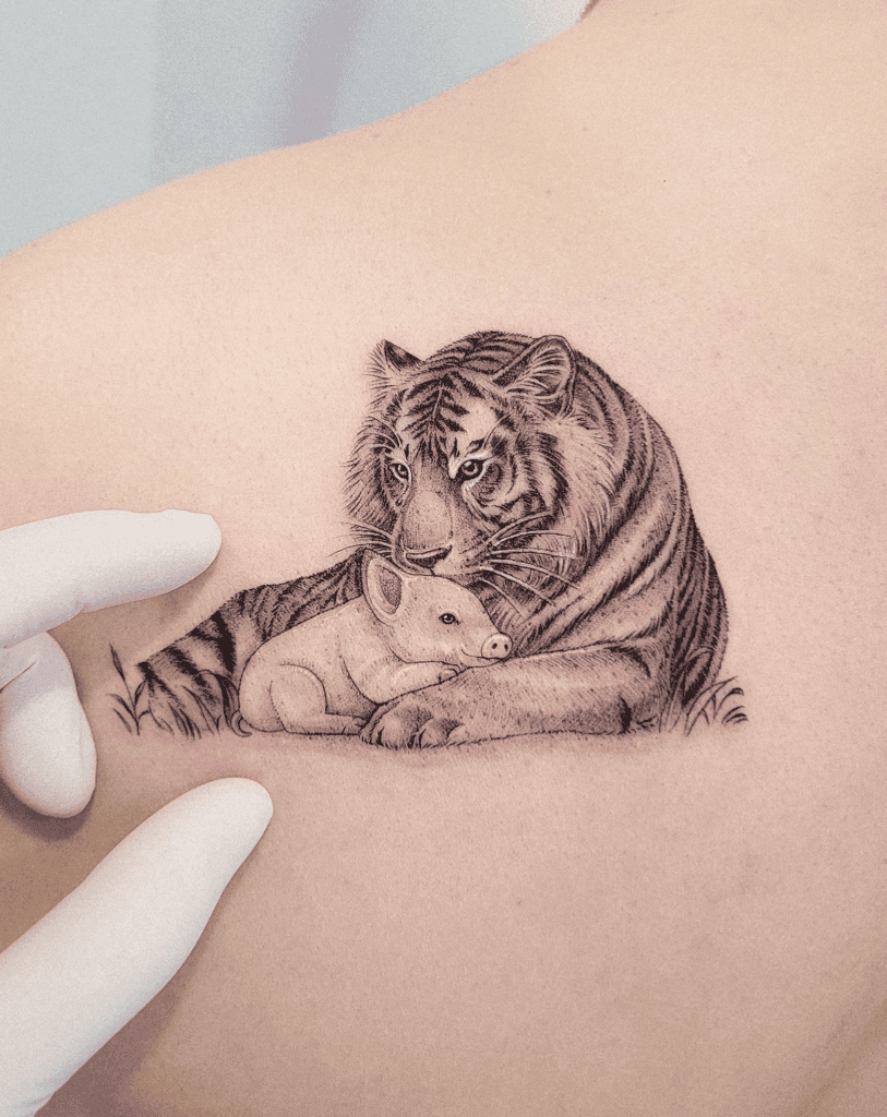 Pig and Tiger Lunar Zodiac Tattoo