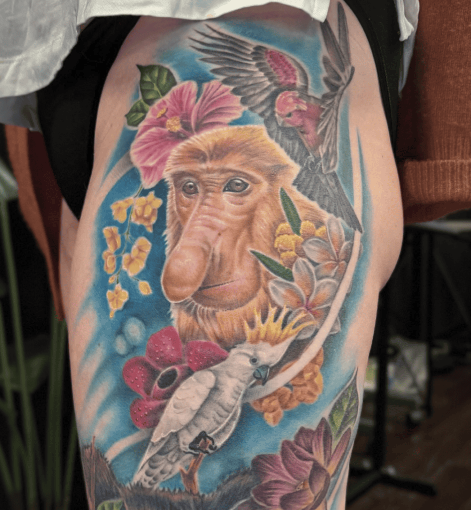 Proboscis Monkey Flower Tattoo