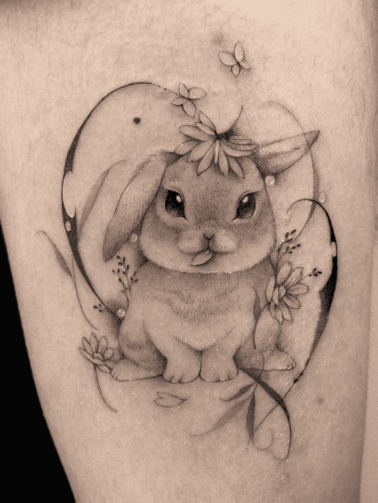 Rabbit Flower Lunar Zodiac Tattoo