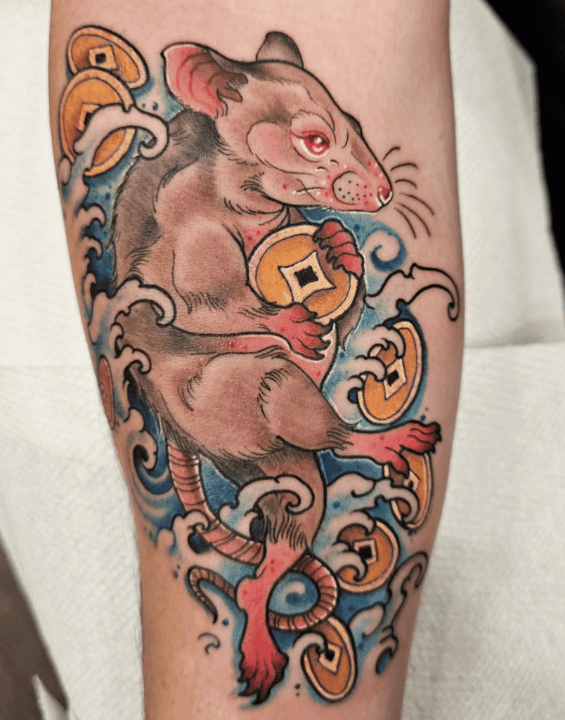 Rat Coin Lunar Zodiac Tattoo