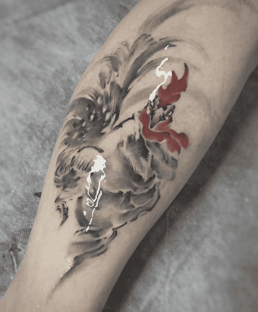 Rooster Brush Stroke Lunar Zodiac Tattoo