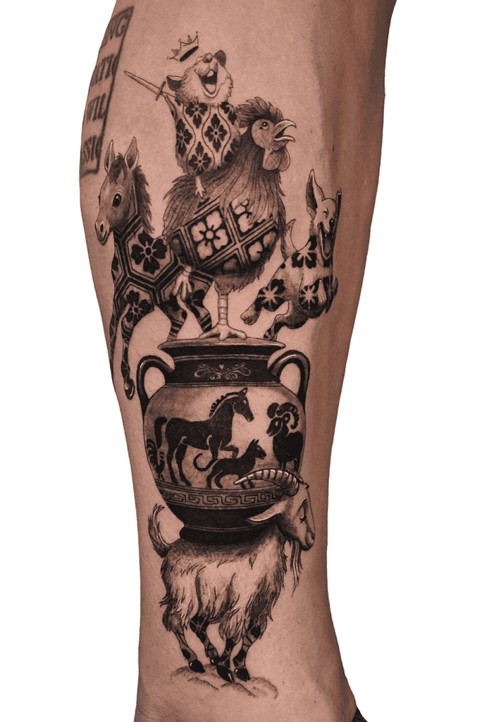 Rooster Family Lunar Zodiac Tattoo