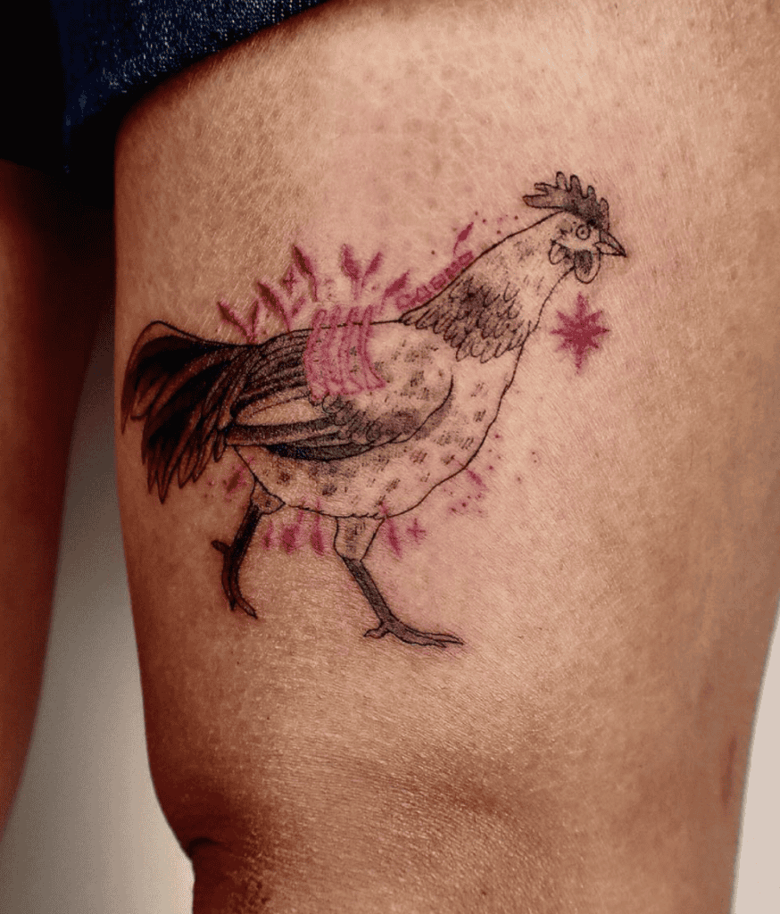 Rooster Sparkle Lunar Zodiac Tattoo