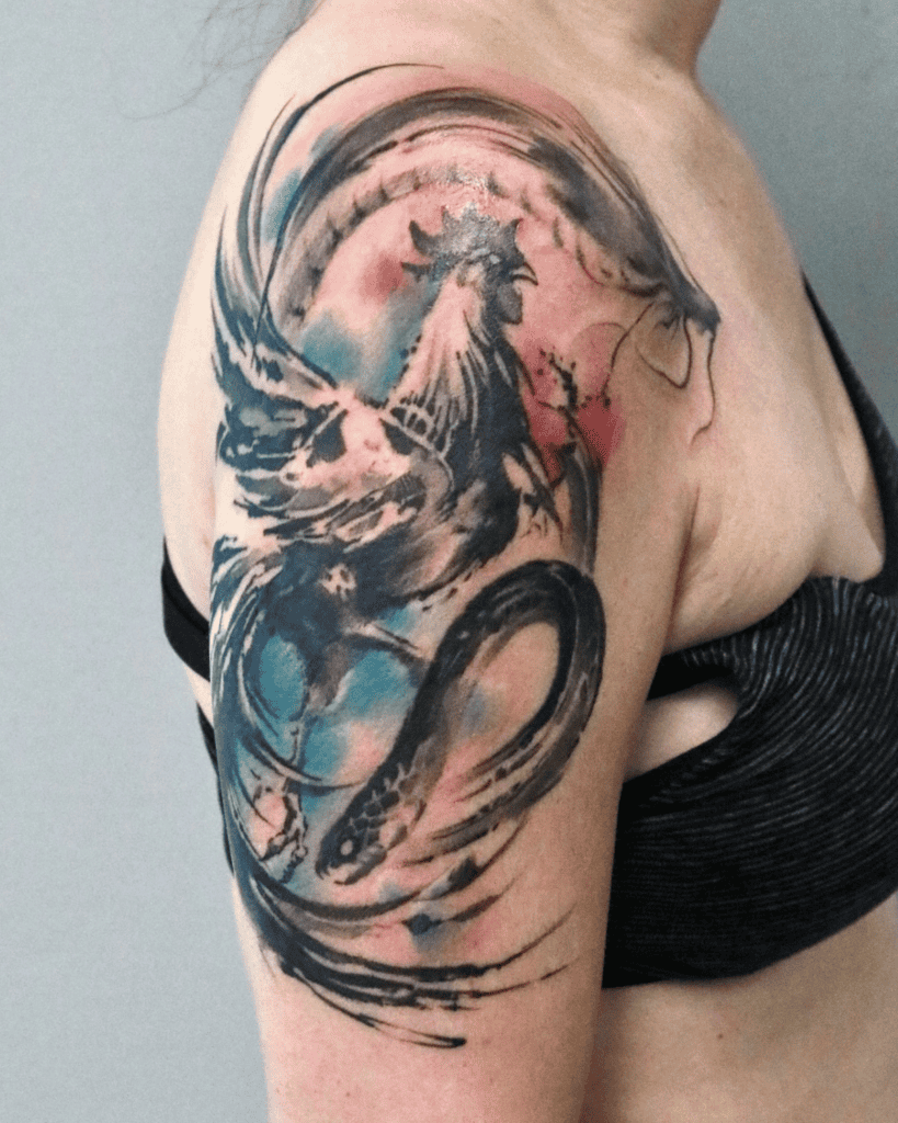 Rooster and Snake Lunar Zodiac Tattoo