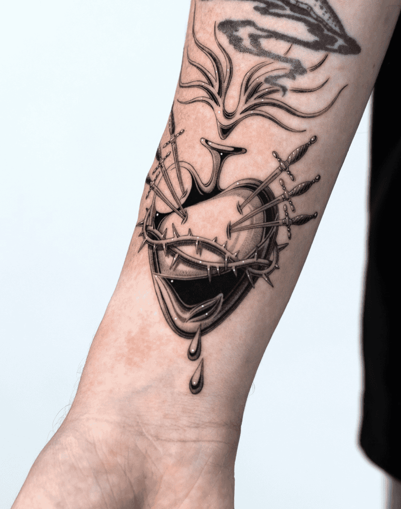 Sacred Heart Knifes Christian Mythology Tattoo